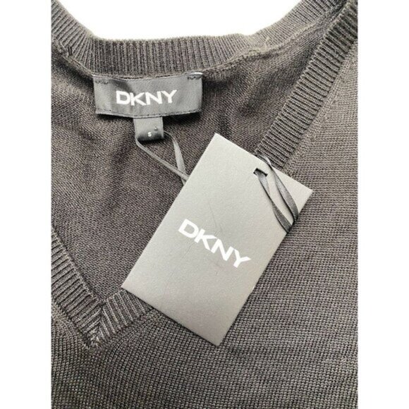 DKNY Lightweight Sweater Top Women's SMALL Black Silver Stars V-Neck Relaxed NEW - Picture 12 of 13